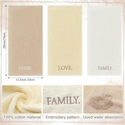 FuWeave 3 Pcs Beige Decorative Hand Towels for Bathroom,Home Love Family