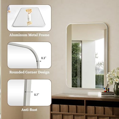 BEAUTYPEAK 26" x 38" Silver Wall Mounted Bathroom Mirror