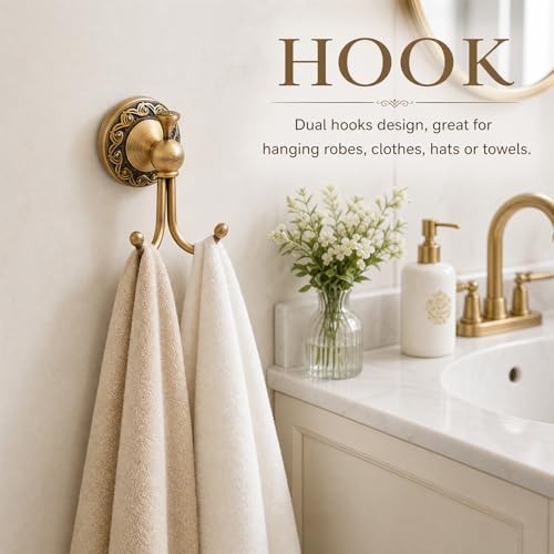 4 Pcs Antique Brass Bathroom Hardware Set, Bathroom Accessories Set, 11 Inch Wall Mounted Bath Towel Bar Toilet Paper Holder Hand Towel Holder Robe Hook for Shower Room Toilet(4-Layer)