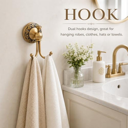 4 Pcs Antique Brass Bathroom Hardware Set, Bathroom Accessories Set, 11 Inch Wall Mounted Bath Towel Bar Toilet Paper Holder Hand Towel Holder Robe Hook for Shower Room Toilet(4-Layer)