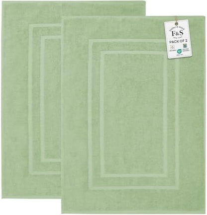 Feather & Stitch 2 Piece Towel Like Bath Mats (30x21 Inch) 100% Cotton Terry Bath Mats, Bathroom Shower Floor Mats [NOT A Bathroom Rug], Soft Absorbent Washable Mats - Pastel Green