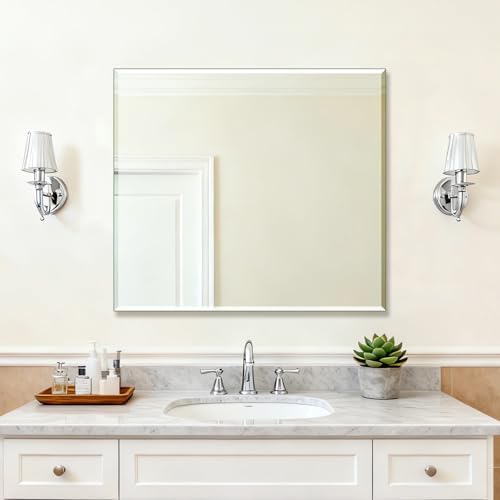 Frameless Wall Mirror 40” x 36“ Bathroom Mirror for Over Sink Beveled Edge