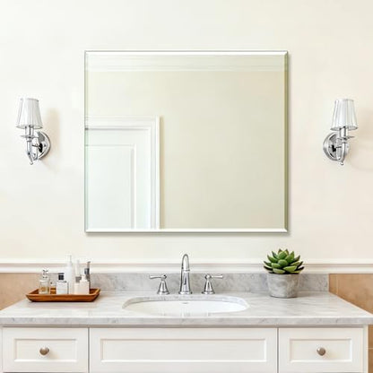 Frameless Wall Mirror 40” x 36“ Bathroom Mirror for Over Sink Beveled Edge