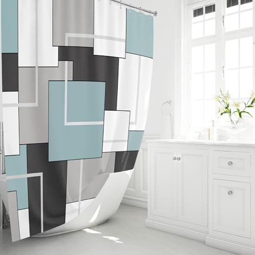 BTTN 60x72 Stall Geometric Waterproof Fabric Shower Curtain Set, Fog Blue