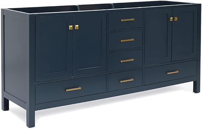 ARIEL Cambridge 72-inch Bathroom Vanity Base Cabinet,Solid Wood, 4 Soft Closing Doors, 6 Dovetail Drawers, Midnight Blue