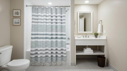 Serafina Home Teal Green & White Striped Cotton Shower Curtain with Fringe