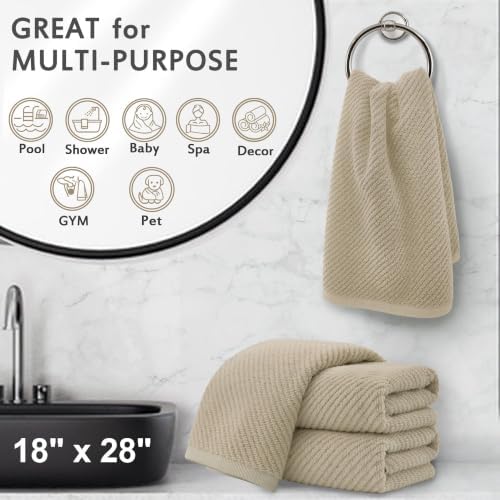 VOOVA & MOVAS Bathroom Hand Towels 4PC, 100% Cotton, 18x28 in, Dark Beige