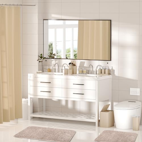 Bathroom Accessory Set - Bathroom Set, 27PC Bathroom Accessories Set, Beige Bathroom Sets with Shower Curtain and Rugs, Mini Trash Can, Toilet Brush, Trash Can & Soap Dispenser