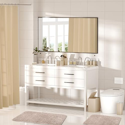 Bathroom Accessory Set - Bathroom Set, 27PC Bathroom Accessories Set, Beige Bathroom Sets with Shower Curtain and Rugs, Mini Trash Can, Toilet Brush, Trash Can & Soap Dispenser