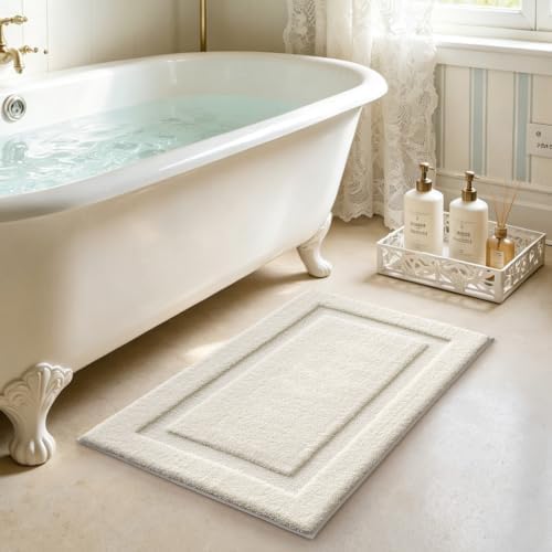 LUMI Soft Bathroom Rugs Absorbent, Non Slip Bath Mat 20x32, Ivory White