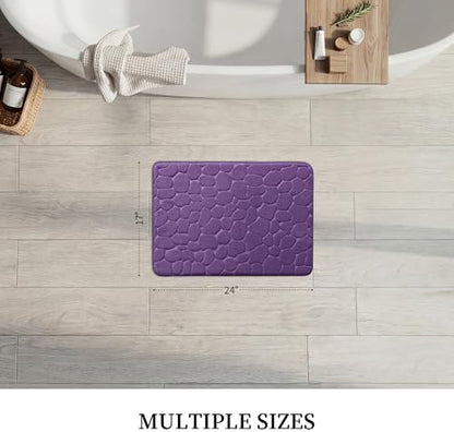 YIHOUSE Memory Foam Bath Mat Cobblestone Bathroom Rugs Super Water Absorbent Bath Mats for Bathroom Machine Washable Bath Rugs(17 x 24,Eggplant)