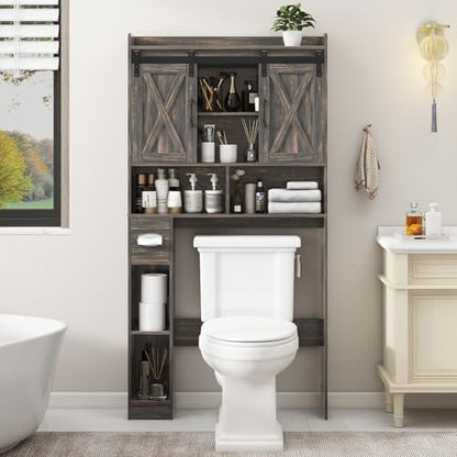 Vabches Over The Toilet Storage Cabinet with Sliding Doors, Dark Grey