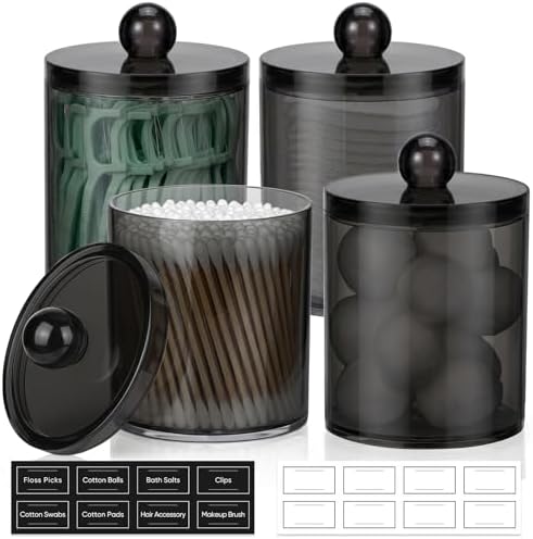 4 Pack Acrylic Qtip Holder Dispenser for Cotton Swabs, Balls, Floss Picks