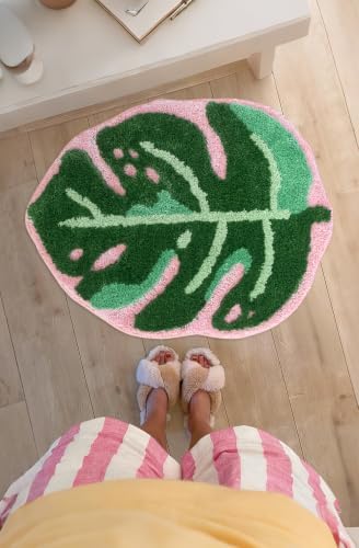 Sisher Monstera Bath Mat Cute Leaf Bath Mat Non Slip Soft Bathtub Mat