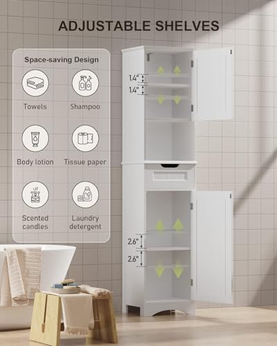 Gizoon 67” H Tall Bathroom Storage Cabinet, Narrow Storage Cabinet, White