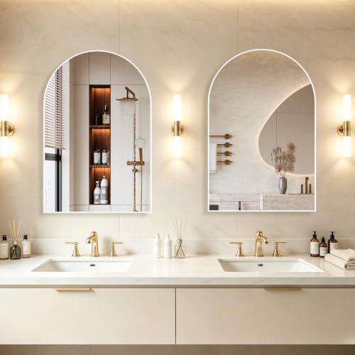 Arched Wall Mirror for Bathroom, 20"x30" Arched Mirror Wall Mounted Mirror with Metal Frame, White Vanity Mirror Decor for Mantle, Bedroom, Entryway, Living Room