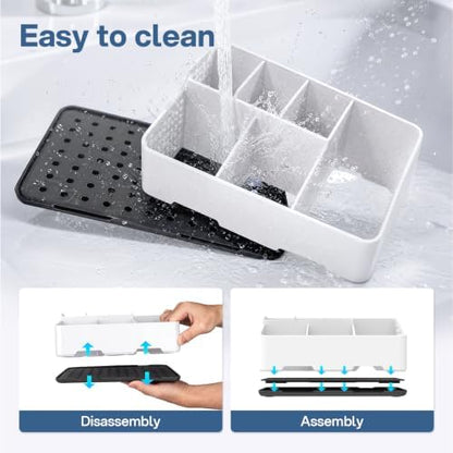 TQRR Bathroom Counter Organizer with Drainage, 6 Slots Toothbrush Holders