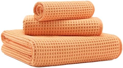 MICROFI Microfiber Waffle Bath Towels, 3 Pieces, Oversized, Soft, Absorbent, Fast Drying, Lint Free, Includes Bath, Face and Hand Towels 430 GSM