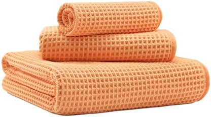 MICROFI Microfiber Waffle Bath Towels, 3 Pieces, Oversized, Soft, Absorbent, Fast Drying, Lint Free, Includes Bath, Face and Hand Towels 430 GSM