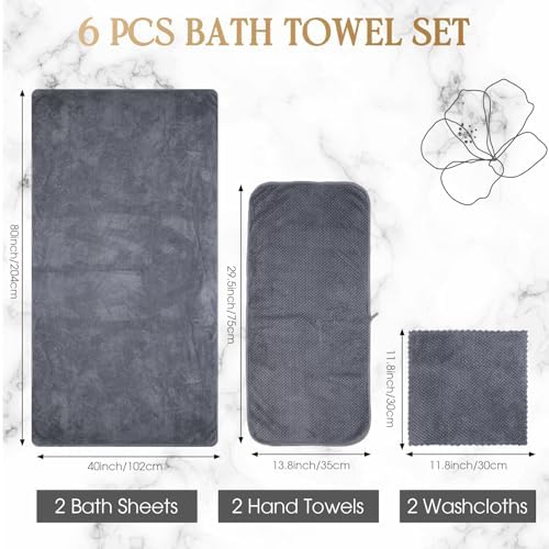 Peryiter 6 Pcs Bath Towel Set, Oversized Bath Sheet for Adults, Gray