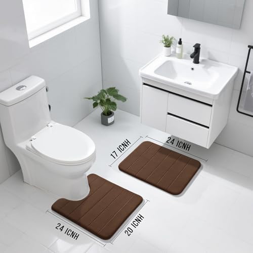 Yimobra Memory Foam Bathroom Mat Set, 24 x 17 & 24 x 20 in, Brown