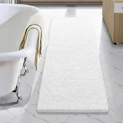 LOCHAS Luxury Bathroom Rug Shaggy Bath Mat 48 x 17 Inch, White