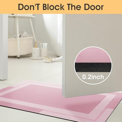 ACCUMTEK Non Slip Bath Mat, Thin Bathroom Rugs Fit Under Door, Quick Dry Bath Mats, Machine Washable Bath Rugs for Bathroom, Bathtub & Kitchen, Bathtub & Kitchen, Pink/Bordered/32 x20