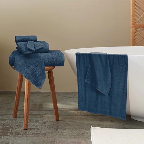 MyOwn Premium Cotton 6 Pack Towel Set for Bathroom, Contains 2 Bath Towels 28x55 inch, 2 Hand Towels 16x24 inch & 2 Wash Coths 12x12 inch, Ideal Everyday use, Compact & Lightweight - Mineral Blue