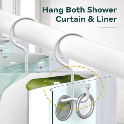 Goowin Shower Curtain Hooks, Shower Curtain Rings, Durable Shower Curtain Hangers Rust Proof, Double Glide Shower Rings for Curtain, Simple Shower Hooks for Shower Curtain, White, 24 Pack-Cylinders