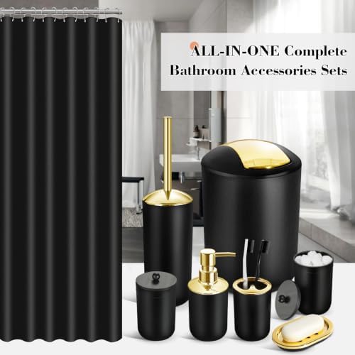 Bathroom Set, 20Pcs Bathroom Shower Curtain Sets with Hooks, Black Bathroom Accessories Set with Trash Can, Bathroom Accessories Sets Complete with Shower Curtain Set, Bathroom Accessory Set