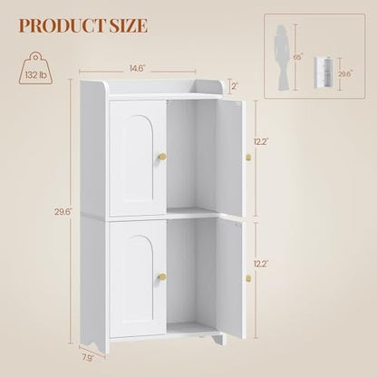 HEXCELEN Small Bathroom Storage Cabinet, Mediterranean, White