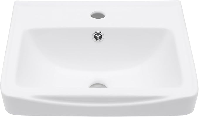 Wall Mount Vessel Sink | Beslend 17x14 Inch White Ceramic Vessel Sink, Rectangular White Art Hand Wash Basin with Overflow and Hole, Space-Saving