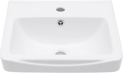Wall Mount Vessel Sink | Beslend 17x14 Inch White Ceramic Vessel Sink, Rectangular White Art Hand Wash Basin with Overflow and Hole, Space-Saving