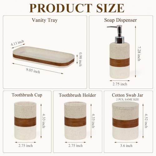 YMXYJM 6-Piece Resin Bathroom Accessories Set, Beige