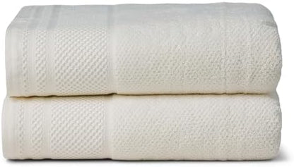 Texere 100% Organic Cotton Rice Weave Jacquard 700 GSM Luxury Bath Towel Sets - Ultra Soft and Absorbent Hotel and Spa Quality (Rice Weave, Cream, 2 Bath Towels)
