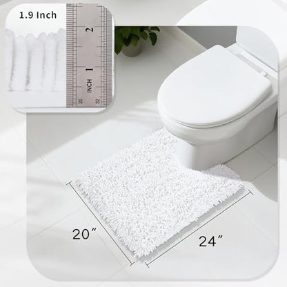Yimobra Toilet Rugs U Shaped Washable, Extra Thick Soft Absorbent Chenille Contour Bathroom Rugs for Toilet 24x20 Inch, Quick Dry Non Slip Toilet Mat for Bath Floor, White