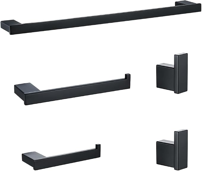 5-Pieces Matte Black Bathroom Accessories Set, Stainless Steel Bathroom Hardware Set, 23.6 Inch Bath Towel Bar Set, Towel Hooks,Towel Racks for Bathroom Wall Mounted,SE96009S-5MB