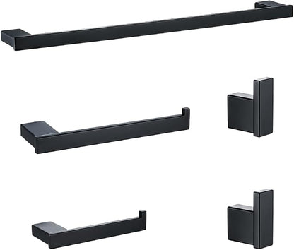 5-Pieces Matte Black Bathroom Accessories Set, Stainless Steel Bathroom Hardware Set, 23.6 Inch Bath Towel Bar Set, Towel Hooks,Towel Racks for Bathroom Wall Mounted,SE96009S-5MB