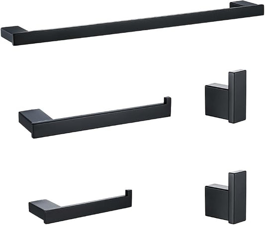 5-Pieces Matte Black Bathroom Accessories Set, Stainless Steel Bathroom Hardware Set, 23.6 Inch Bath Towel Bar Set, Towel Hooks,Towel Racks for Bathroom Wall Mounted,SE96009S-5MB