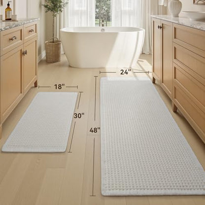 Upgraded Waffle Bath Mat Set of 2 Absorbent Bathroom Mat 18"x30" + 24"x48"