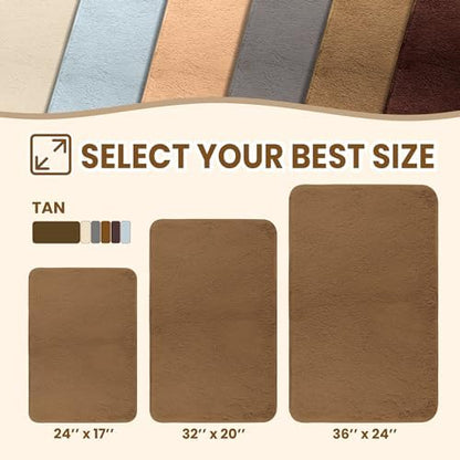 TECHMILLY Fluffy Bathroom Rug Mat 32x20, Absorbent Thick Non Slip Microfiber Mats, Quick Dry Machine Washable Bath Rug for Bathroom Floor, Bathtub and Shower, Tan