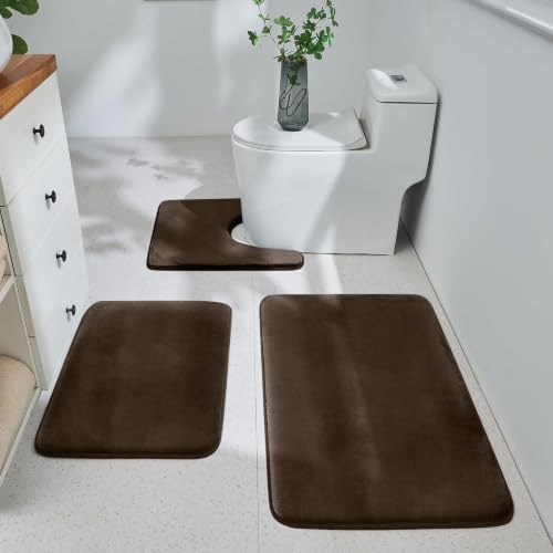 HUXMEYSON 3-Piece Memory Foam Bathroom Rug Set, Brown