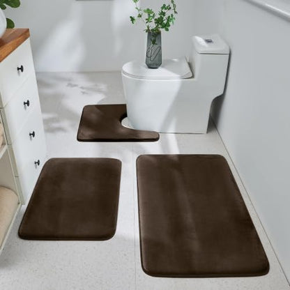 HUXMEYSON 3-Piece Memory Foam Bathroom Rug Set, Brown