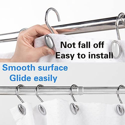 Chrome Shower Curtain Hooks, Anti-Rust Zinc Alloy Bathroom Rings