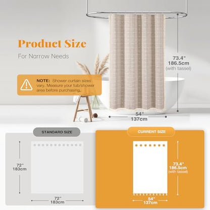 BTTN 54x72 Boho Farmhouse Linen Heavy Duty Shower Curtain Set, Tan/Taupe