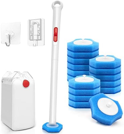 JEHONN Disposable Toilet Bowl Cleaner Wand with Upgraded Clamping System, Wall Mounted Bathroom Scrubber Brush for Bathtub Sink Wash Basin, 16 Refills