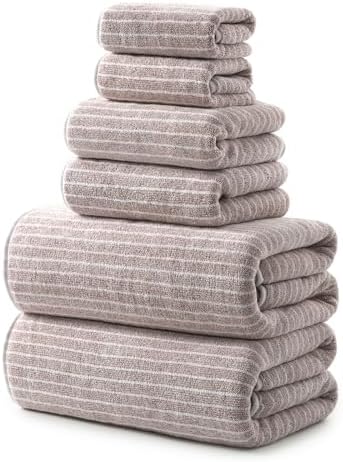 REDKISS 6-Piece Microfiber Bath Towel Set, Ultra Soft, Highly Absorbent & Quick Dry, 35x70 Inch Oversized, Taupe Towels for Bathroom, Spa, Gym, 2 Bath 2 Hand 2 Washcloths