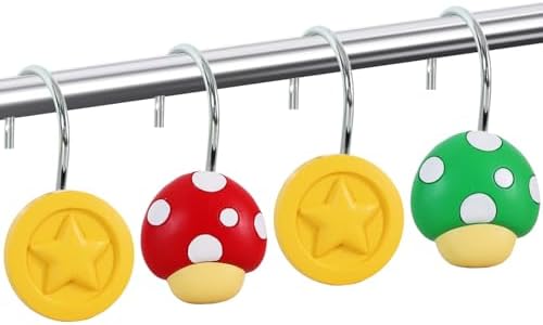 12-Piece Mushroom Coin Shower Curtain Hooks for Bathroom