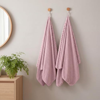 REDKISS Pink Microfiber Bath Towels Set 6 Piece - 70x35 Inches Oversized Bathroom Towels of 6 Large,Highly Absorbent Soft Shower Towels for Hotel, Gym 2 Bath Sheet 2 Hand Towel 2 Washcloths