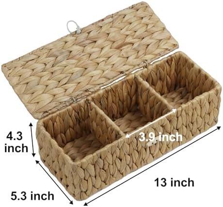 Water Hyacinth Wicker Storage Basket with Lid and Dividers